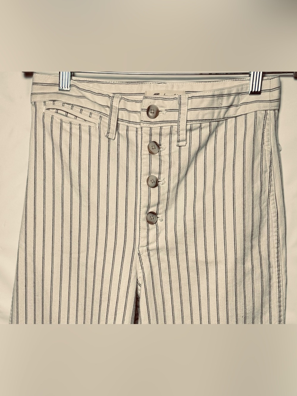 Madewell Women’s Cream Wide-Leg Crop Pants with Black Pinstripes, Sz 27. NWOT - Picture 4 of 15